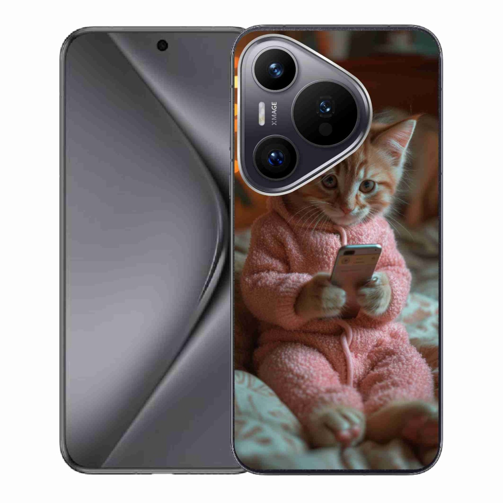Gelový kryt mmCase na Huawei Pura 70 - kotě s mobilem