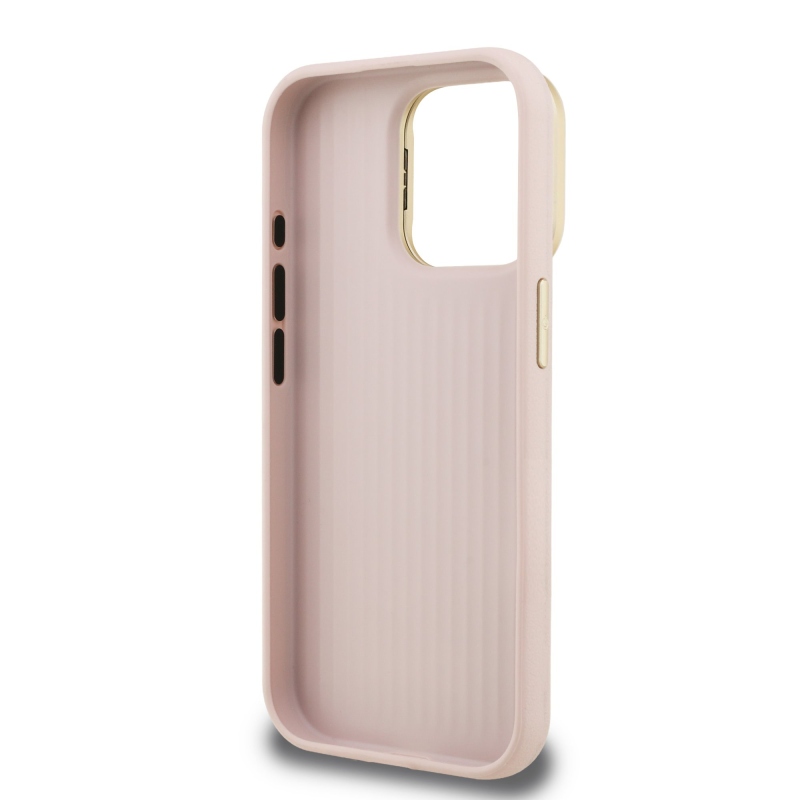 Guess PU Grained 4G Logo Stand Camera Frame Zadní Kryt pro iPhone 15 Pro Pink