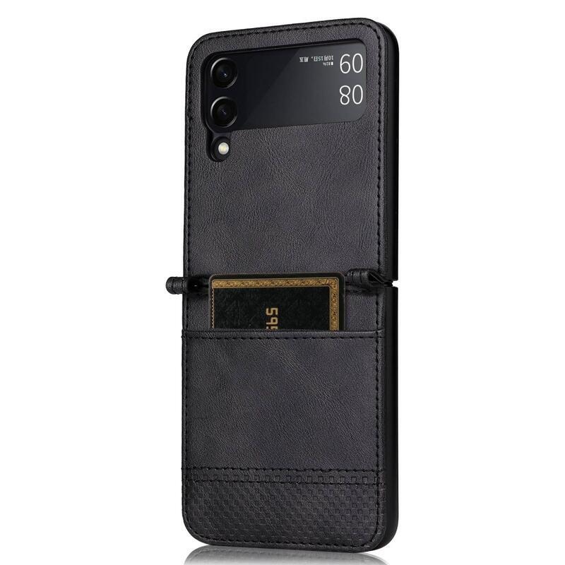 Vintage plastový kryt potažený PU kůží na mobil Samsung Galaxy Z Flip4 5G - černý