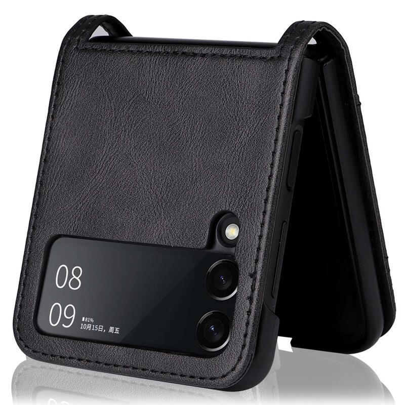 Vintage plastový kryt potažený PU kůží na mobil Samsung Galaxy Z Flip4 5G - černý