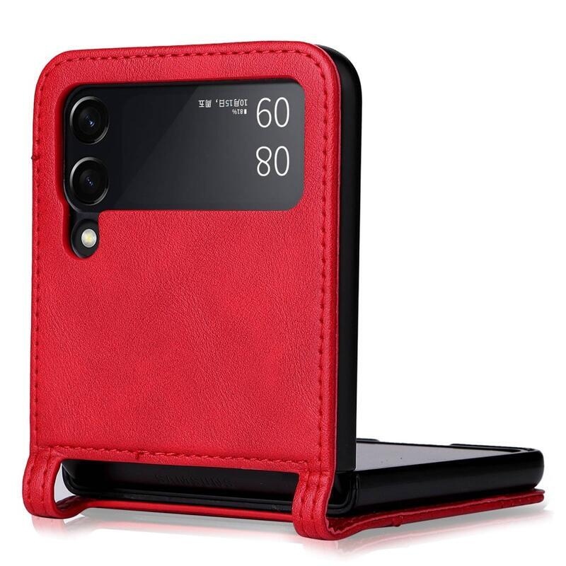 Vintage plastový kryt potažený PU kůží na mobil Samsung Galaxy Z Flip4 5G - červený