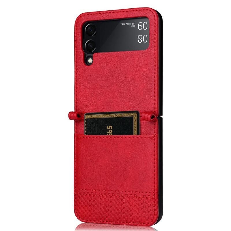 Vintage plastový kryt potažený PU kůží na mobil Samsung Galaxy Z Flip4 5G - červený