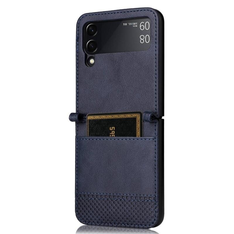 Vintage plastový kryt potažený PU kůží na mobil Samsung Galaxy Z Flip4 5G - modrý