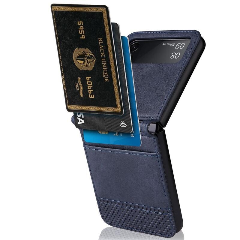 Vintage plastový kryt potažený PU kůží na mobil Samsung Galaxy Z Flip4 5G - modrý