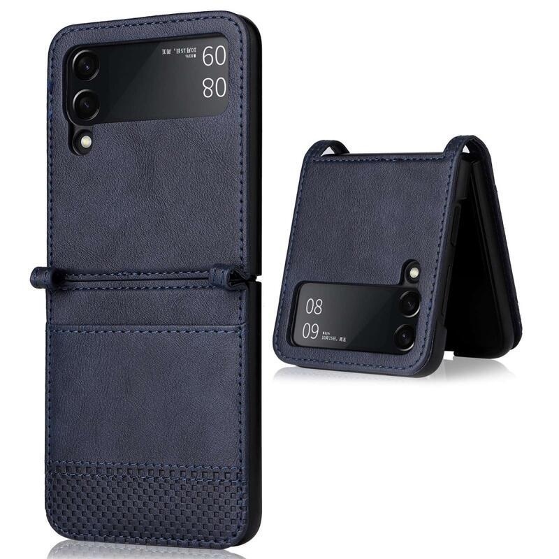 Vintage plastový kryt potažený PU kůží na mobil Samsung Galaxy Z Flip4 5G - modrý