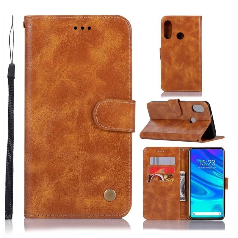 Vintage PU kožené peněženkové pouzdro na mobil Huawei P Smart Z/Honor 9X - hnědé