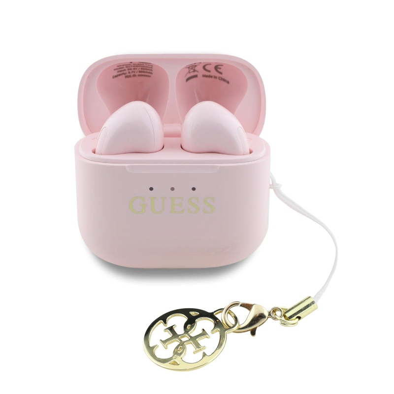 Guess Classic Logo Charm TWS Bezdrátová Sluchátka Pink