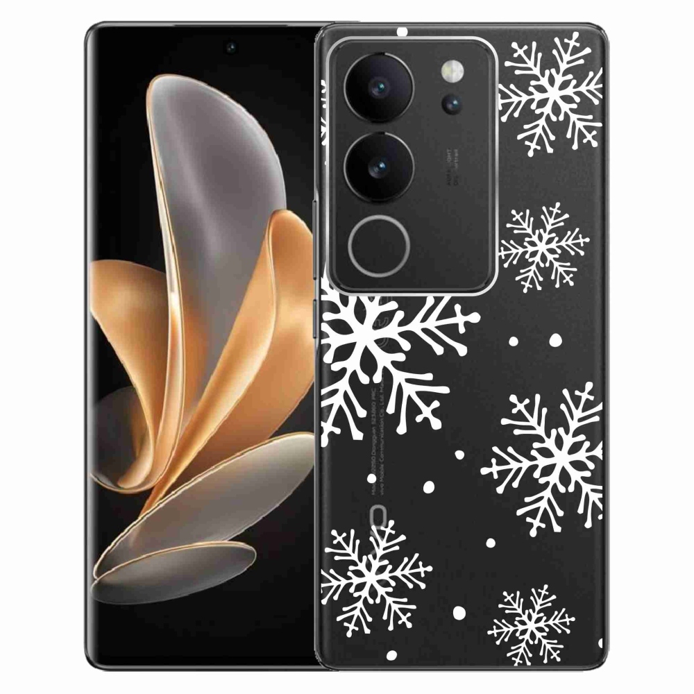 Gelový kryt mmCase na Vivo V29 5G - bílé vločky na průhledném pozadí