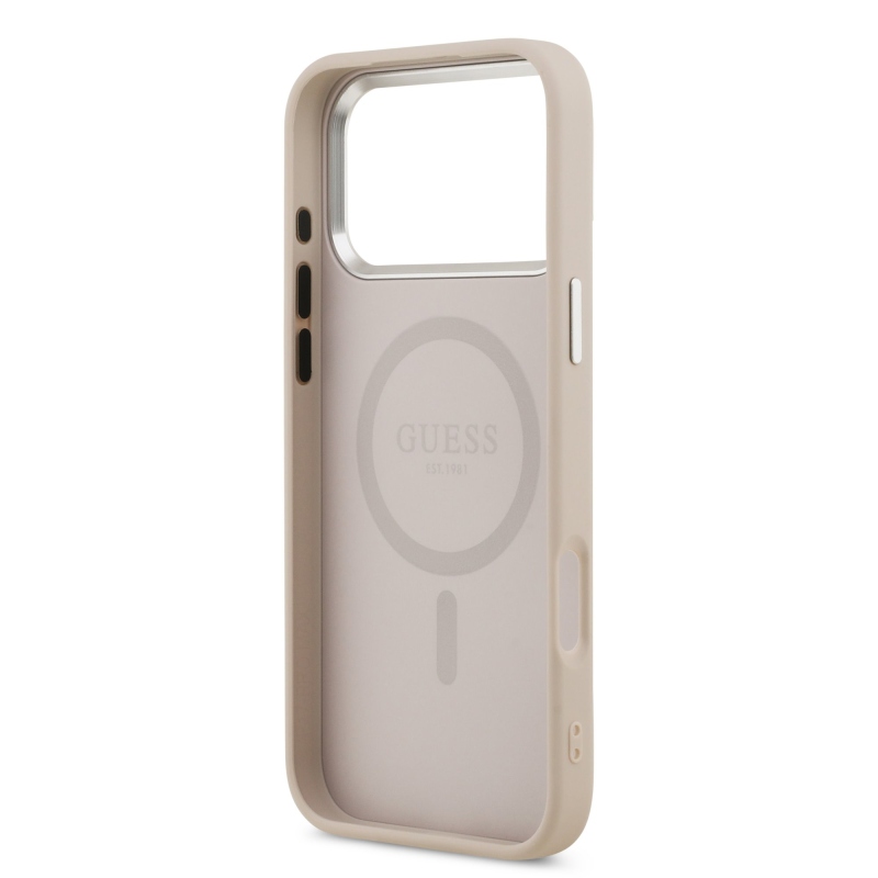 Guess PU Leather Triangle Logo MagSafe Zadní Kryt pro iPhone 17 Pro Pink