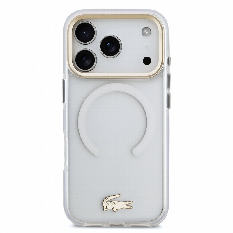 Lacoste IML Shockproof Petit Pique Gold Logo MagSafe Zadní Kryt pro iPhone 18 Pro Transparent