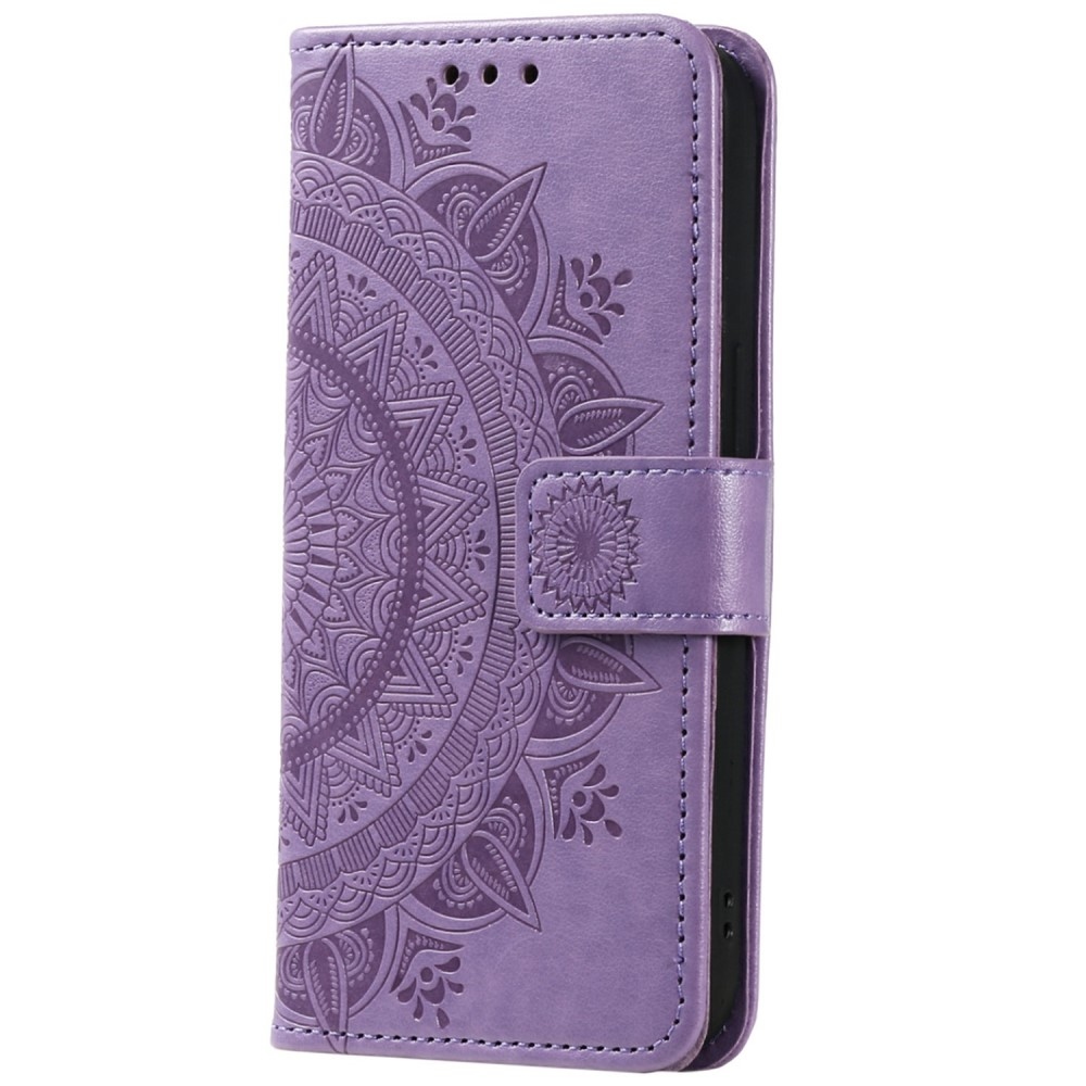 Mandala knížkové pouzdro na Xiaomi Redmi Note 14 5G - fialové