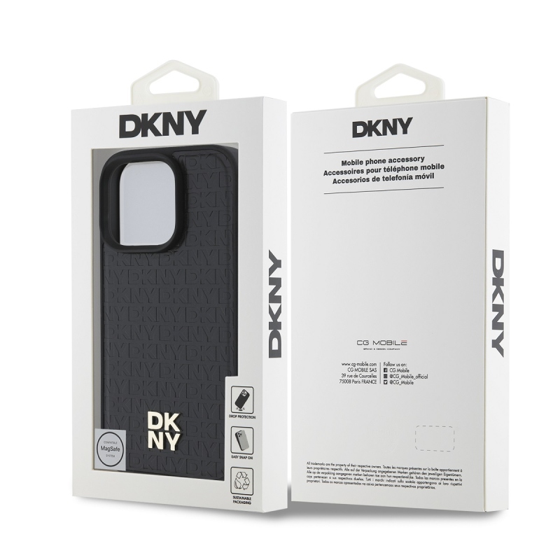 DKNY PU Leather Repeat Pattern Stack Logo MagSafe Zadní Kryt pro iPhone 16 Pro Black