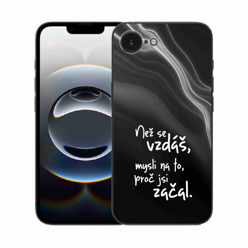 Gelový kryt mmCase na iPhone 16e - citát 2 černé pozadí