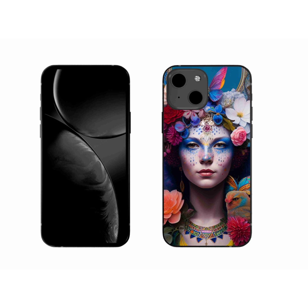 Gelový kryt mmCase na iPhone 13 - žena s květinami