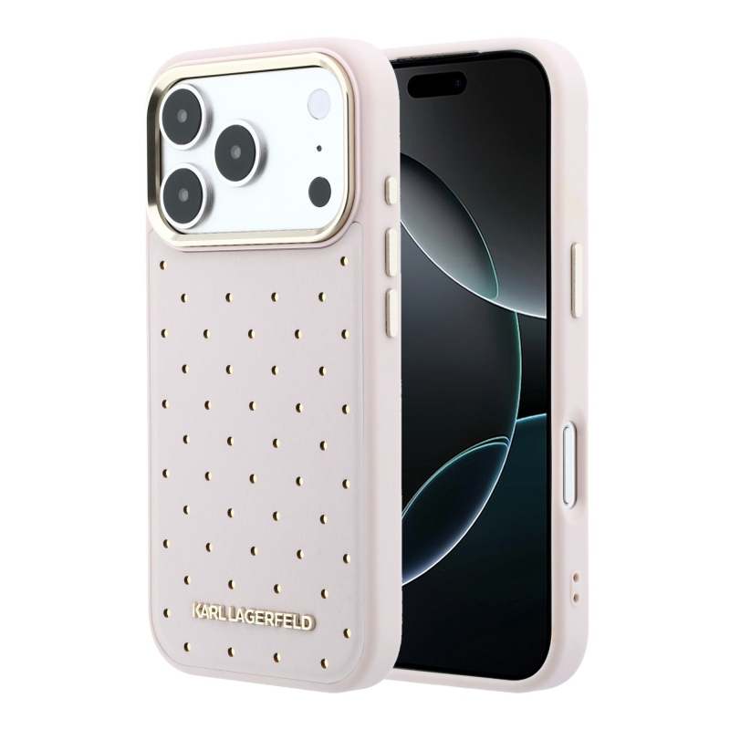 Karl Lagerfeld PU Perforated Gold Dots MagSafe Zadní Kryt pro iPhone 17 Pro Max Pink