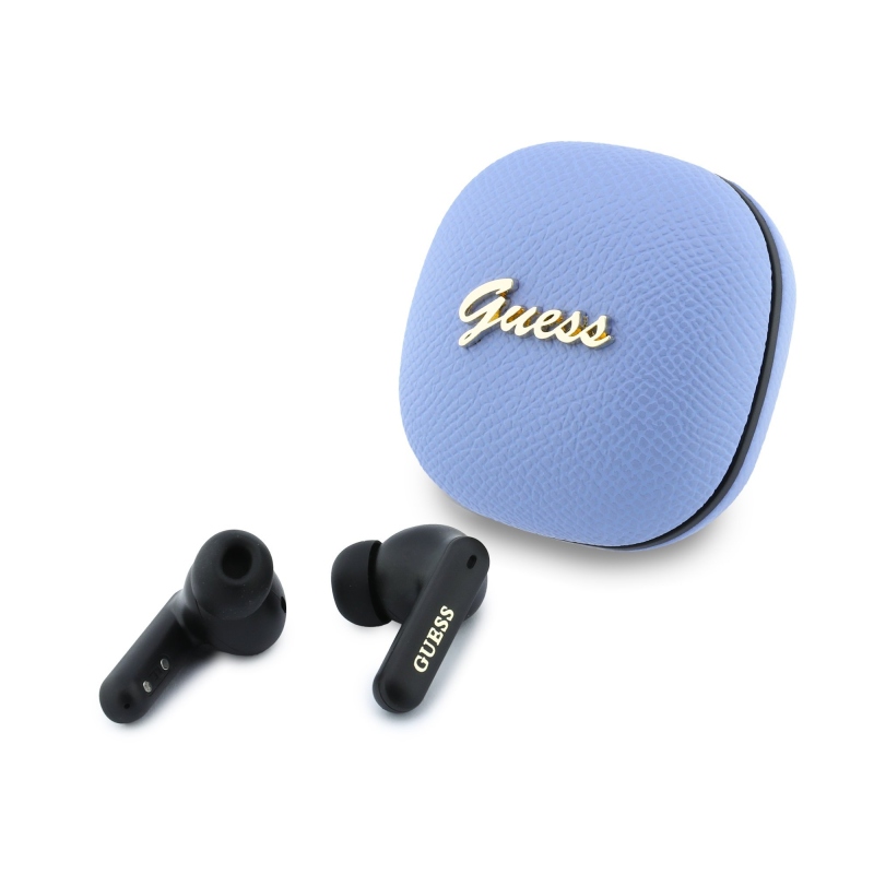 Guess PU Grained Script Metal Logo ENC TWS Bezdrátová Sluchátka Light Blue