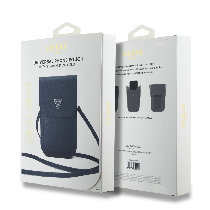 Guess PU Grained Triangle Logo Taška na Telefon Blue