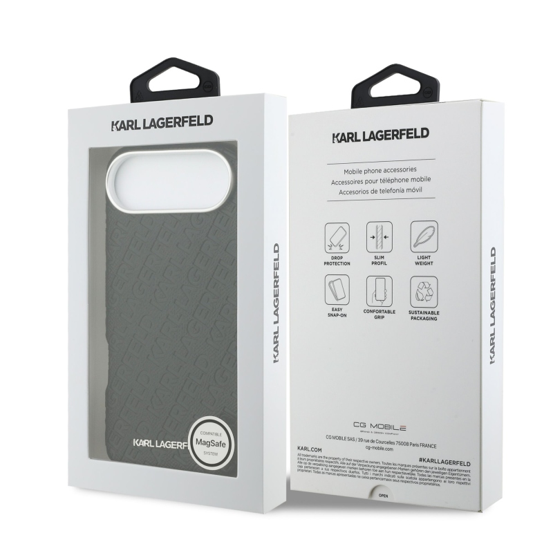 Karl Lagerfeld Grained PU Repeated Logo MagSafe Zadní Kryt pro iPhone Air Black
