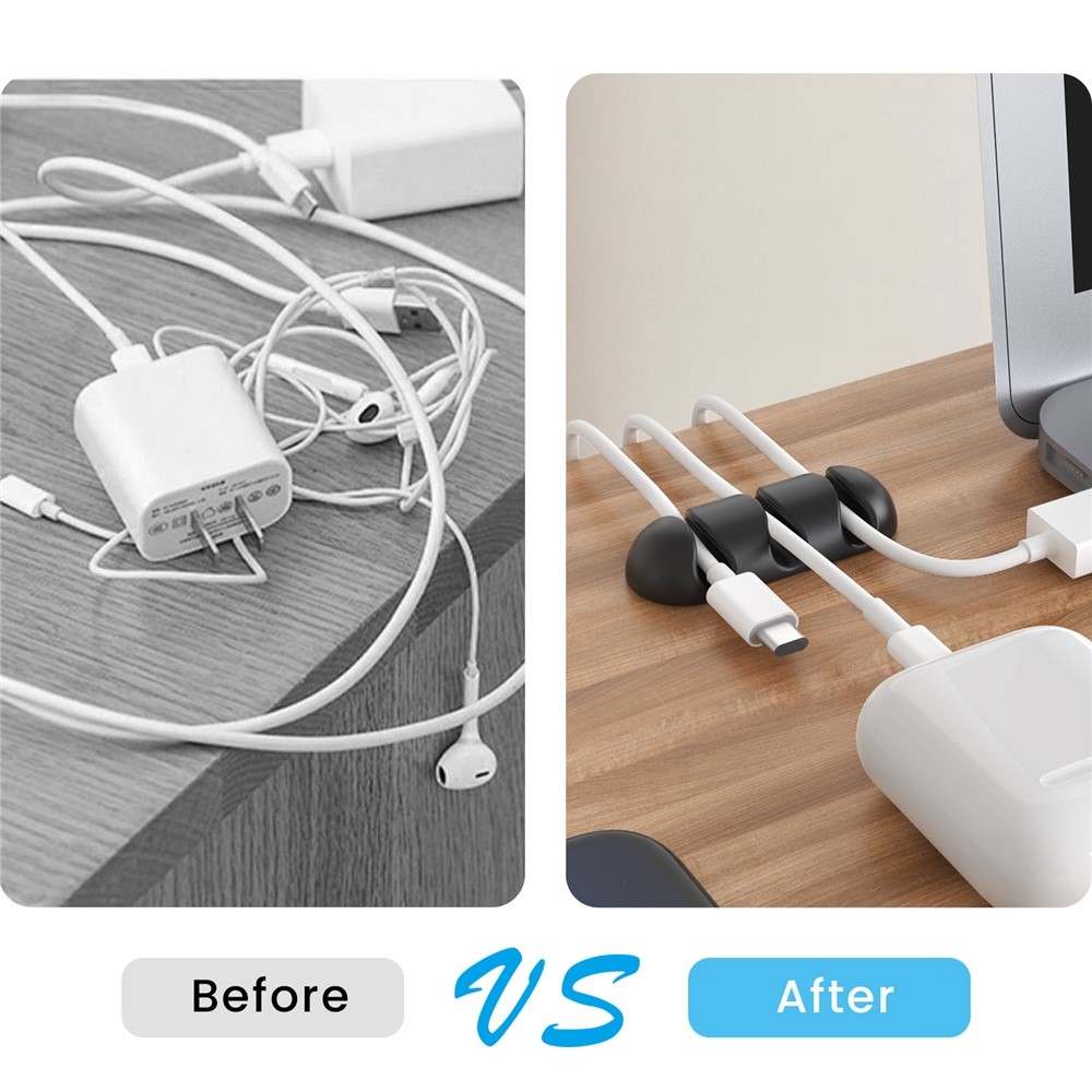 Silikonový držák kabelů se 3 drážkami a samolepicím uchycením - černý