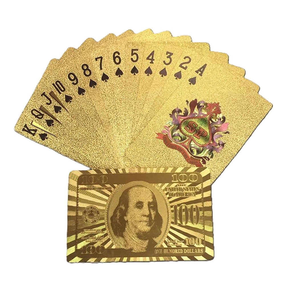 Voděodolné plastové hrací karty 100 dolarů ve zlatém provedení 54 ks