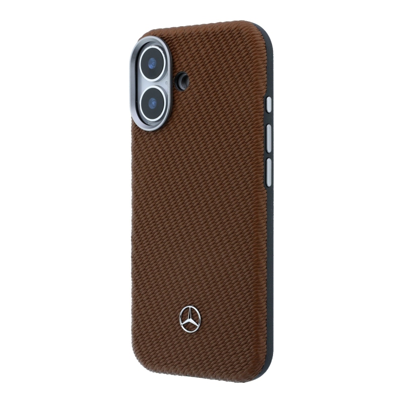 Mercedes PU Leather Wood Semi Wrap MagSafe Zadní Kryt pro iPhone 17 Camel