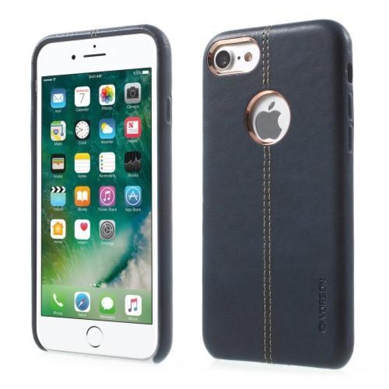 Vors plastový obal s PU koženými zády na iPhone 7 a 8 - modrý