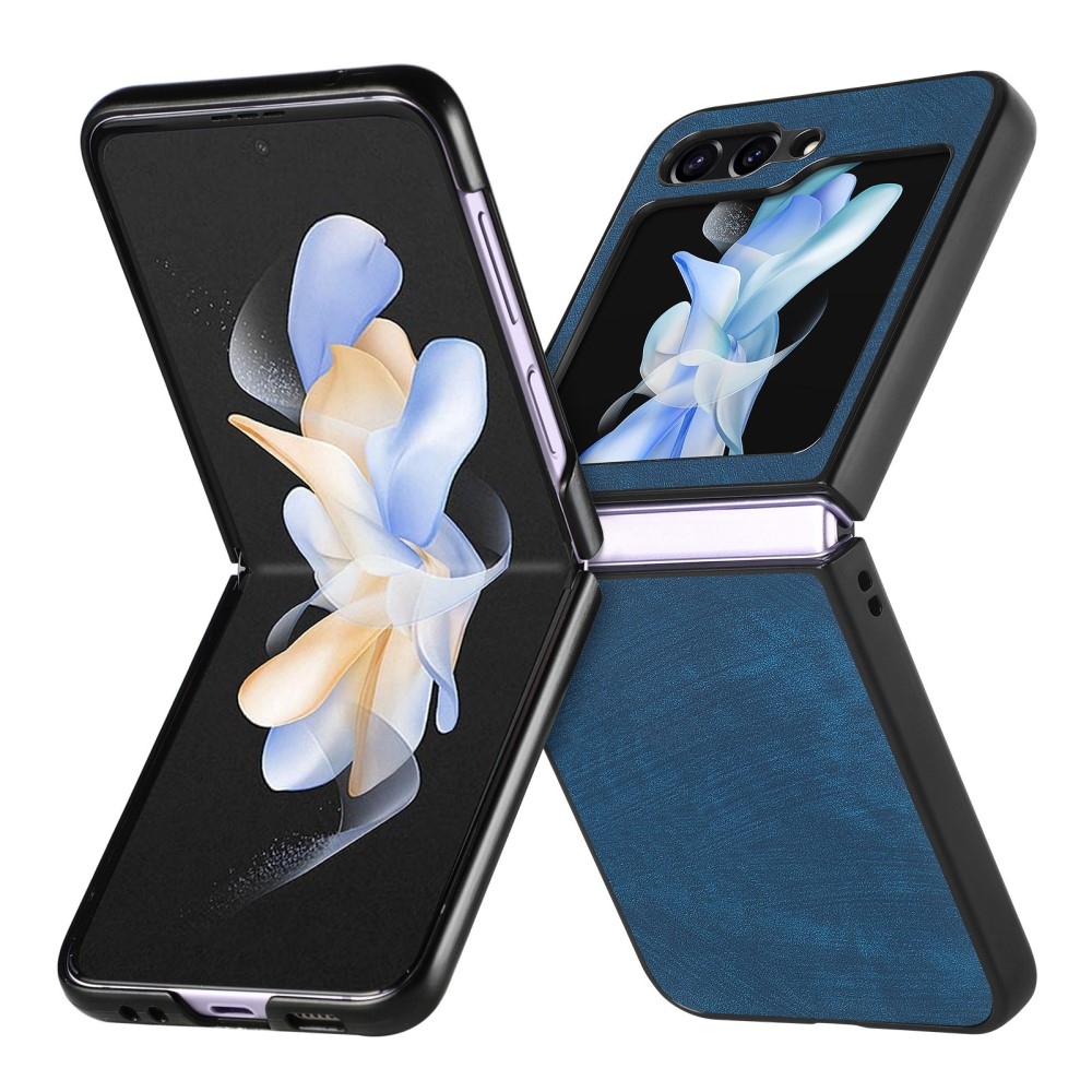 Vintage plastový kryt s umělou kůží na Samsung Galaxy Z Flip6 5G - modrý