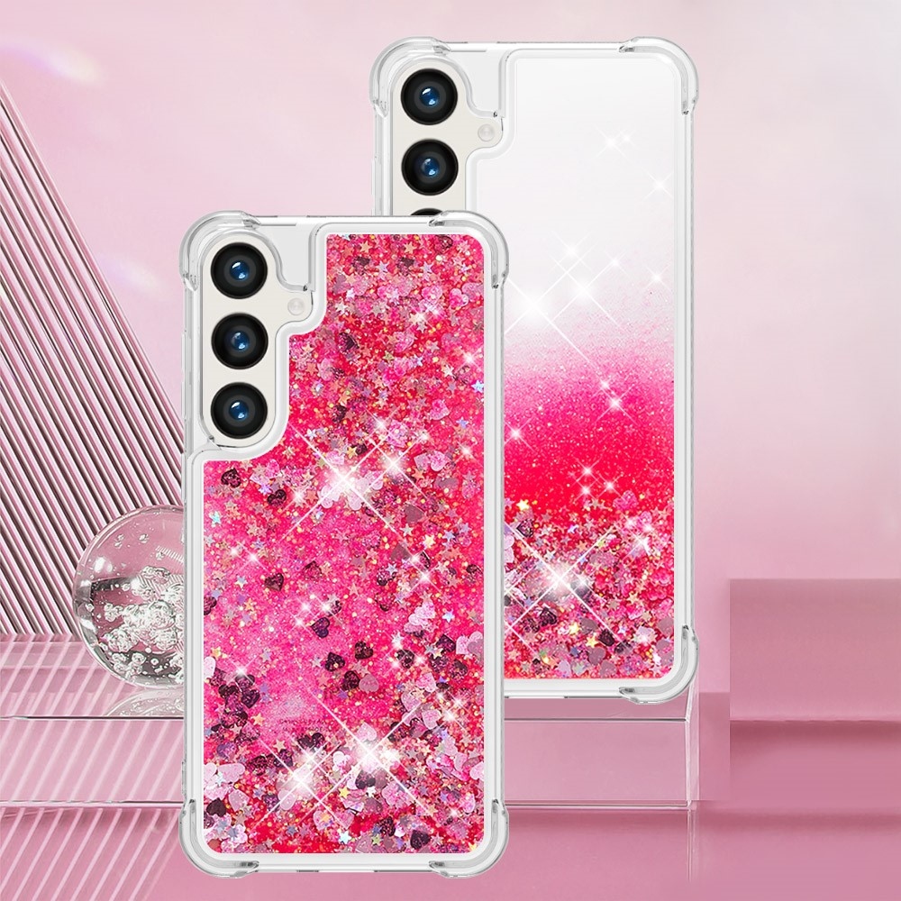 Glitter přesýpací gelový obal na Samsung Galaxy S24 - růžový/srdíčka