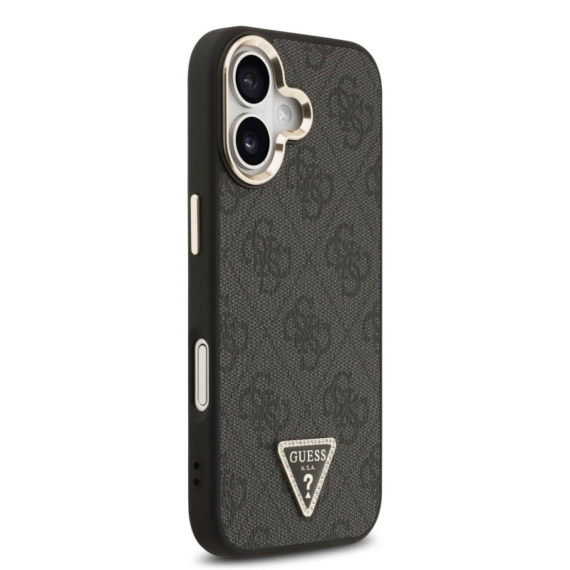 Guess PU Leather 4G Triangle Logo Gold Frame MagSafe Zadní Kryt pro iPhone 17 Black