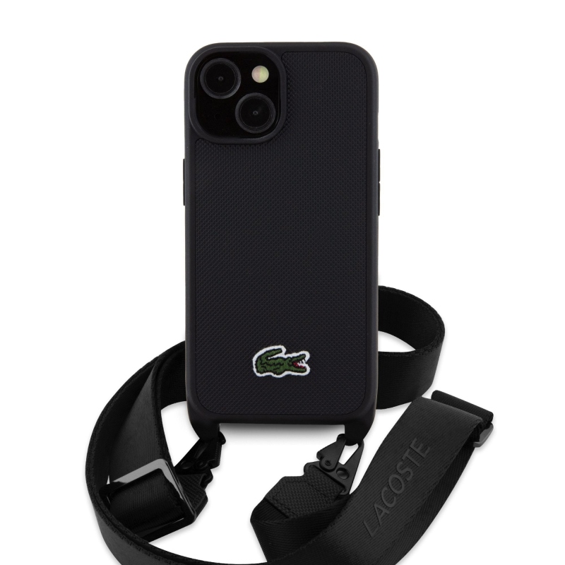 Lacoste Iconic Petit Pique Crossbody Popruh Woven Logo Zadní Kryt pro iPhone 15 Black