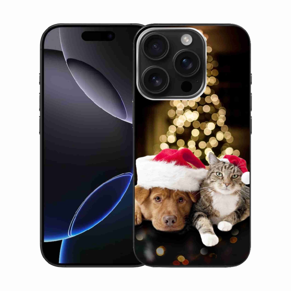Gelový kryt mmCase na iPhone 16 Pro - vánoční pes a kočka