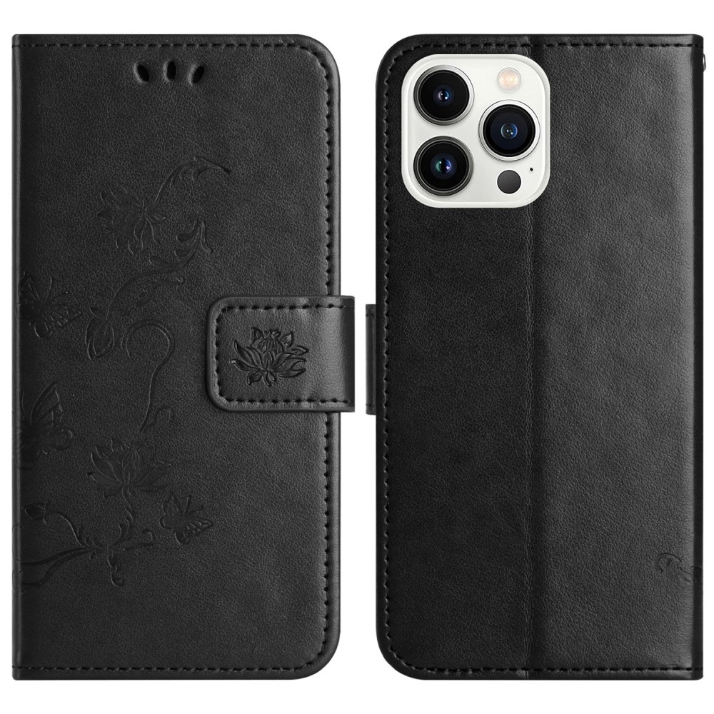 Flower knížkové pouzdro na iPhone 16 Pro Max - černé
