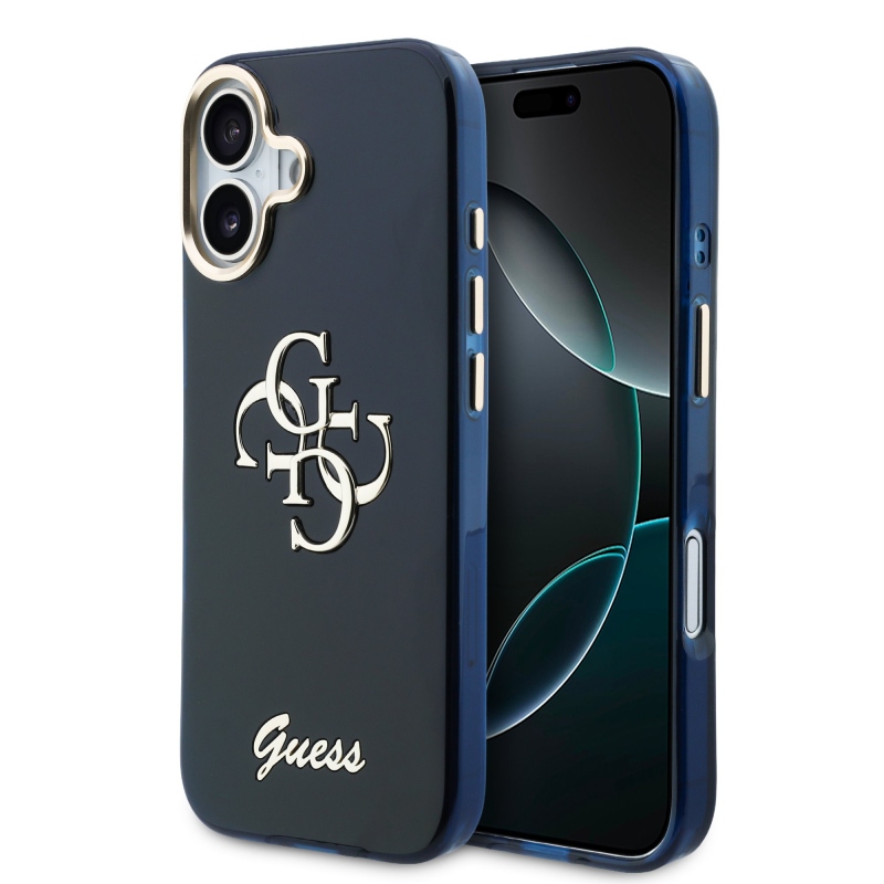 Guess IML 4G Script Metal Logo Zadní Kryt pro iPhone 17 Blue