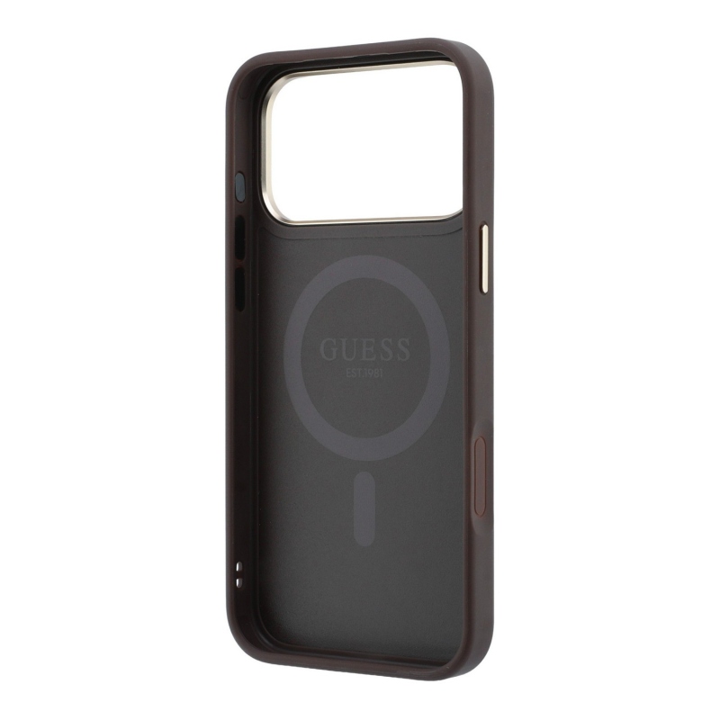 Guess PU 4G Ring Stand MagSafe Zadní Kryt pro iPhone 18 Pro Brown