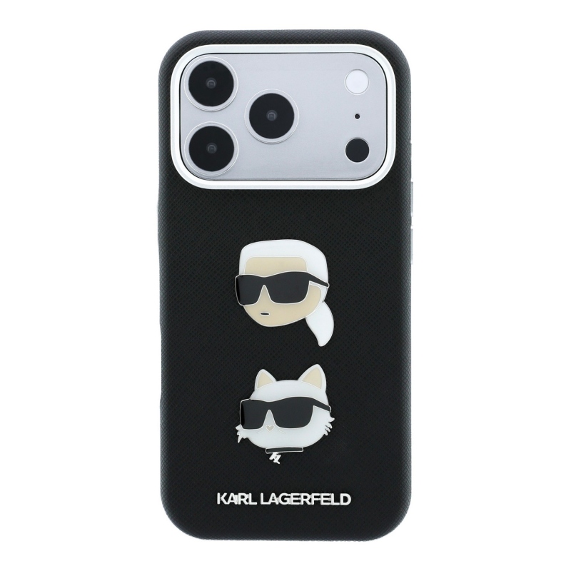 Karl Lagerfeld PU Semi Wrap Saffiano K&CH Heads Zadní Kryt pro iPhone 18 Pro Black