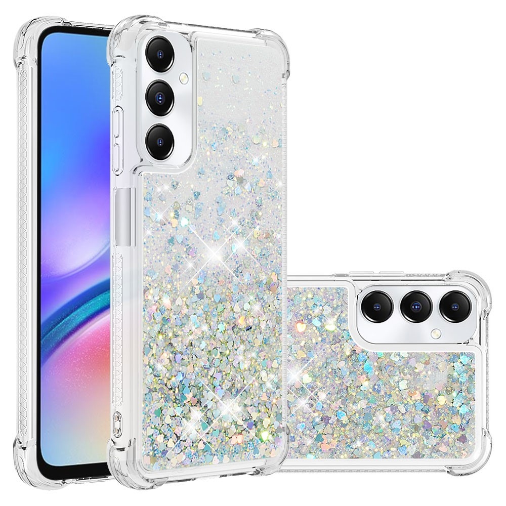 Glitter gelový přesýpací obal na Samsung Galaxy A05s - stříbrný/srdíčka