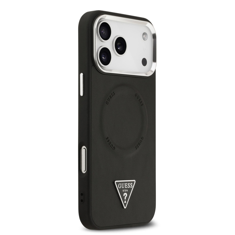 Guess PU Leather Triangle Logo MagSafe Zadní Kryt pro iPhone 17 Pro Black