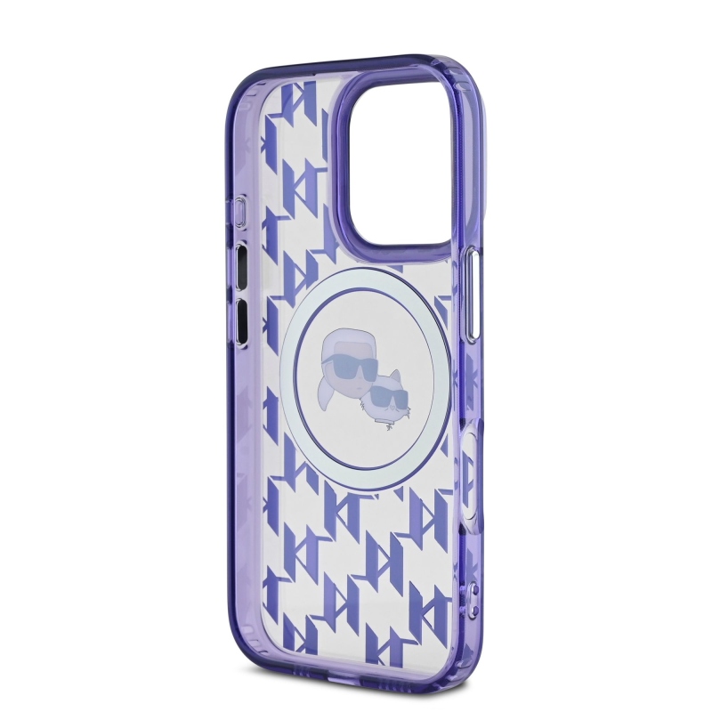 Karl Lagerfeld IML Monogram K&CH Heads MagSafe Zadní Kryt pro iPhone 16 Pro Purple