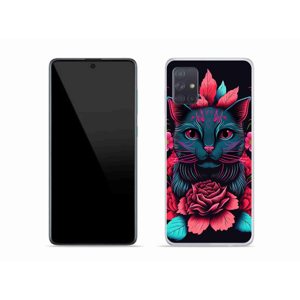 Gelový kryt mmCase na Samsung Galaxy A51 - květiny a kočka