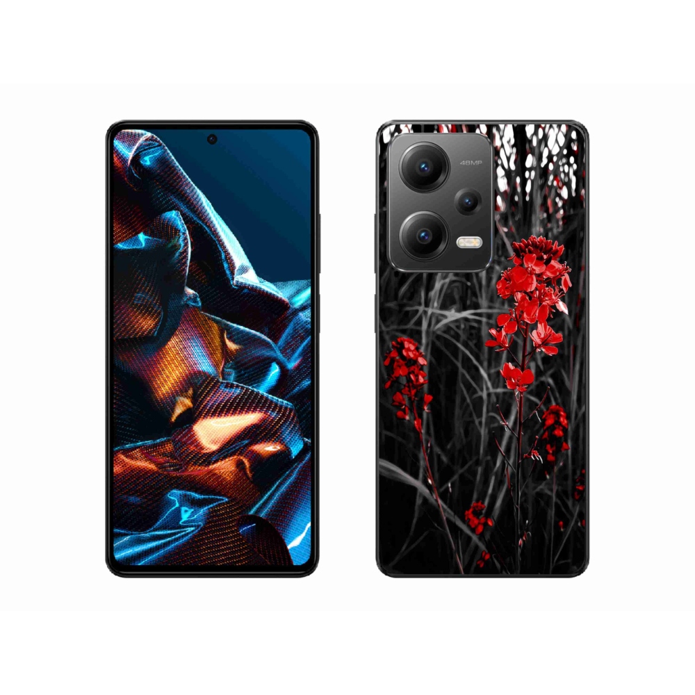 Gelový kryt mmCase na mobil Xiaomi Redmi Note 12 Pro 5G - červená rostlina