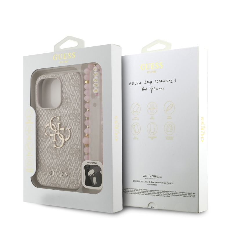 Guess PU 4G Metal Logo Strap Zadní Kryt pro iPhone 15 Pro Max Pink