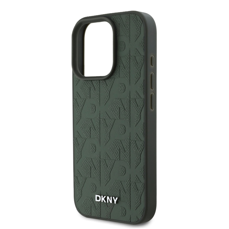 DKNY PU Leather Grid Pattern Magsafe Zadní Kryt pro iPhone 16 Pro Green