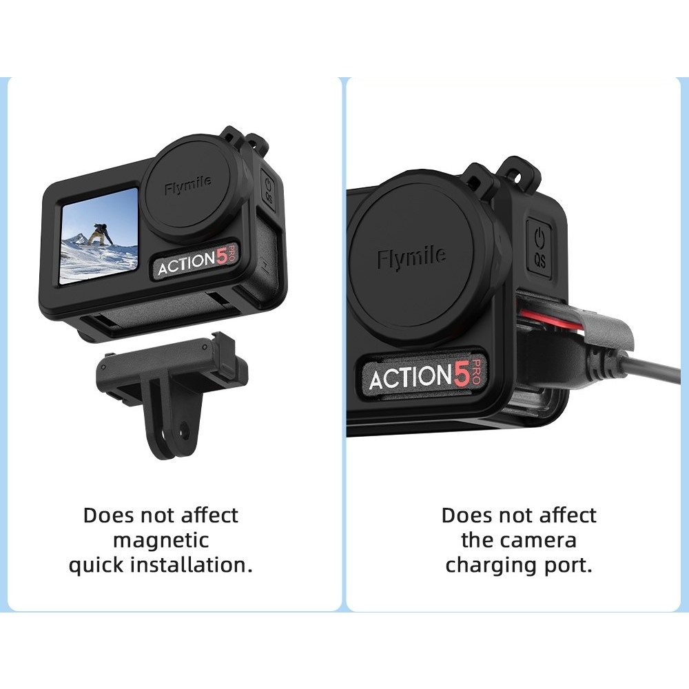 FLYMILE silikonový ochranný obal s krytkou objektivu pro DJI Osmo Action 5 Pro - černý