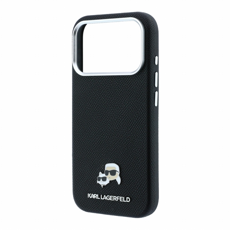 Karl Lagerfeld PU Grained Semi Wrap K&CH Heads Magsafe Zadní Kryt pro iPhone 18 Pro Black