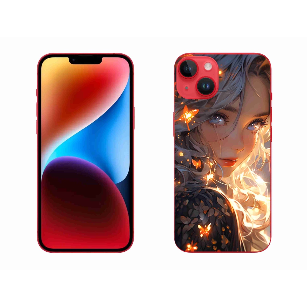 Gelový kryt mmCase na iPhone 14 Plus - dívka a motýli