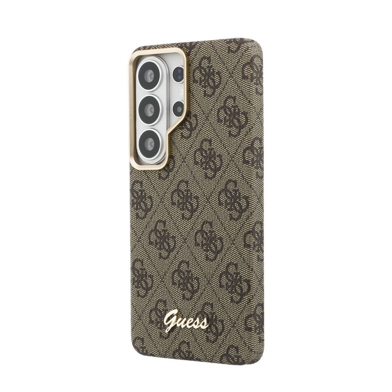 Guess PU 4G Script Metal Logo Magnetic Zadní Kryt pro Samsung Galaxy S26 Ultra Brown