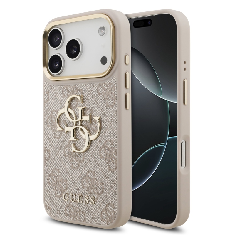 Guess PU Leather 4G Metal Logo Gold Frame Zadní Kryt pro iPhone 18 Pro Pink