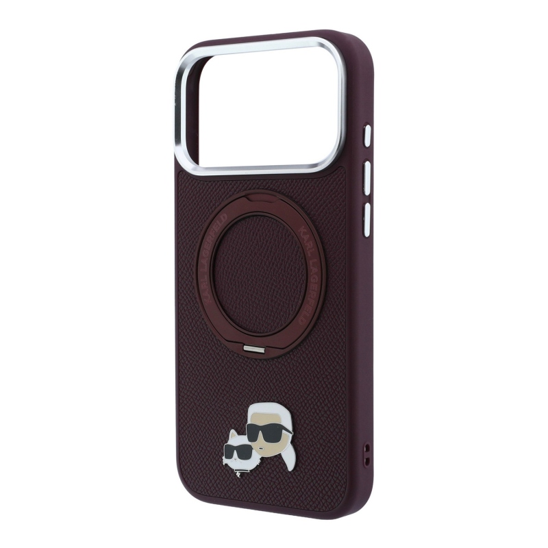 Karl Lagerfeld PU Grained K&CH Heads Ring Stand Magsafe Zadní Kryt pro iPhone 18 Pro Max Burgundy