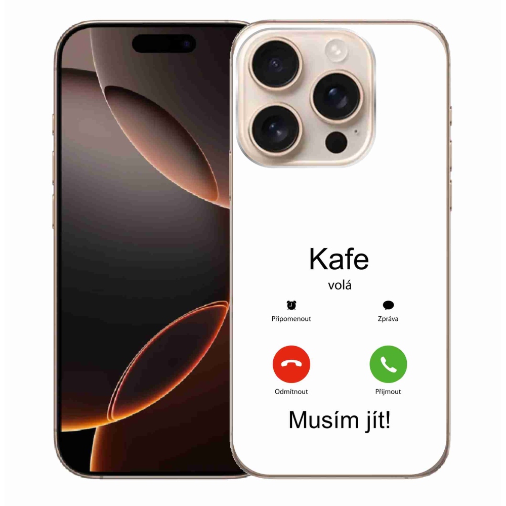 Gelový kryt mmCase na iPhone 16 Pro Max - kafe volá bílé pozadí