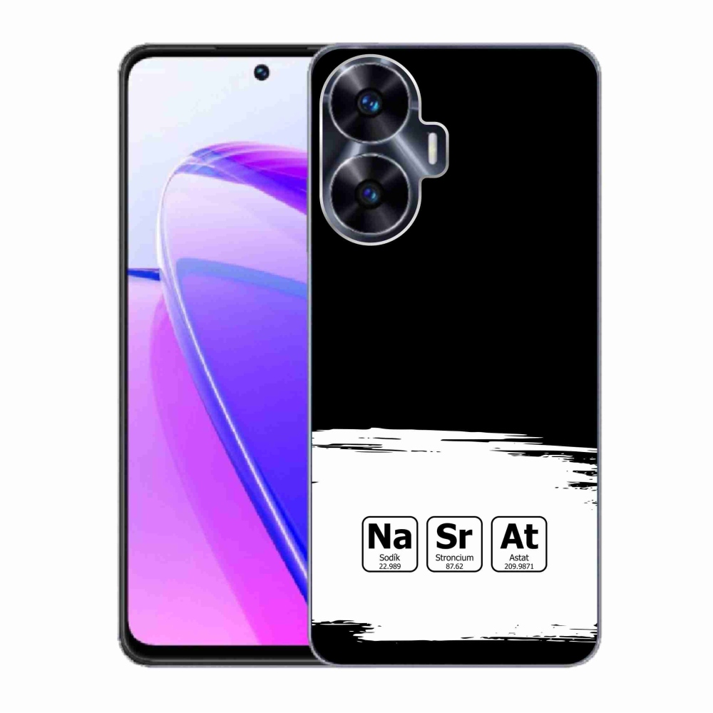 Gelový kryt mmCase na Realme C55 - chemické prvky bíločerné pozadí